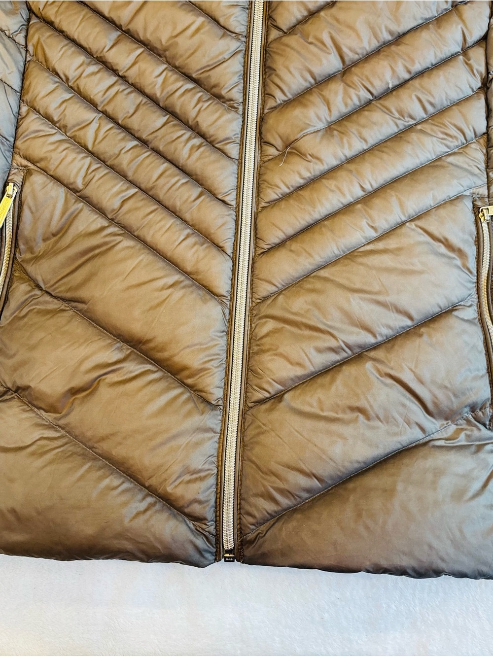 Michael Kors Packable Down Brown Quilted Hooded Puffer Jacket size Large - Picture 7 of 12